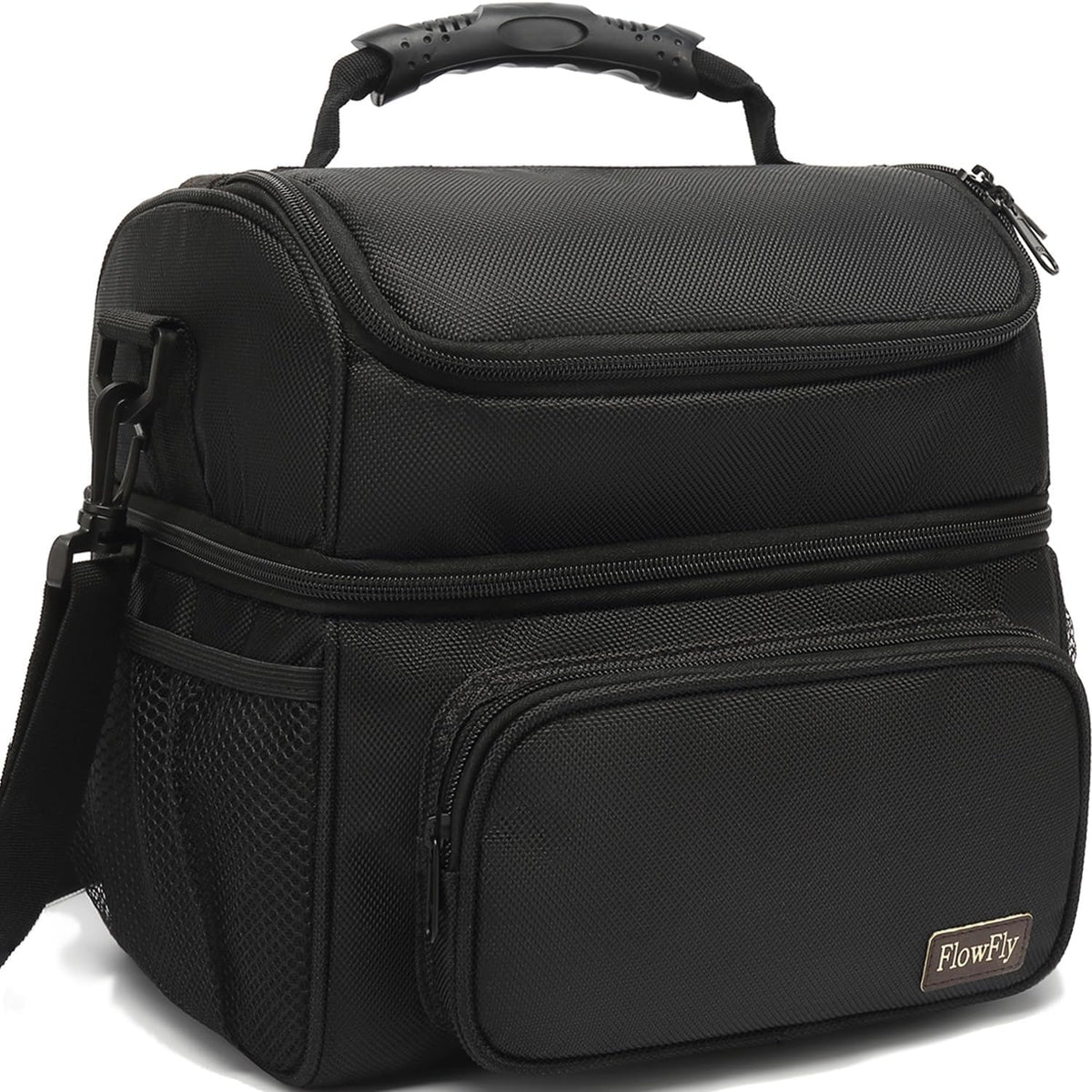 Double Layer Cooler Insulated Lunch Bag Adult Lunch Box Large Tote Bag for Men, Women, With Adjustable Strap,Front Pocket and Dual Large Mesh Side Pockets