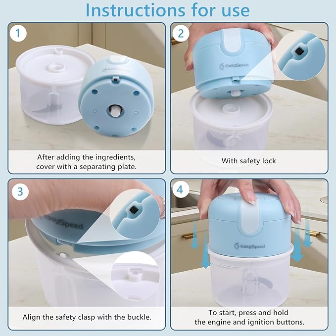 EASYSPEED Electric Garlic Chopper 1Cup, Mini USB Charging Wireless Food Processor with 304 Stainless Steel, 3 Sharp Blades, Portable Kitchen Vegetable Grinder for Onion, Garlic, Ginger, Baby Food