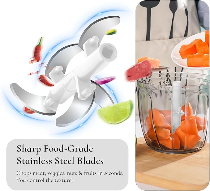 Manual Vegetable Chopper Pull String Food Chopper Sharp Blades Garlic Mincer with Container Onion Cutter for Chili Meat Nuts Herb