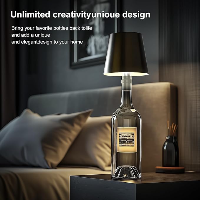 Wireless Bottle Lamp, 2025 New 3 Color Rechargeable Wine Bottle Lights for Bars Restaurants (Dark Green, 1PC)