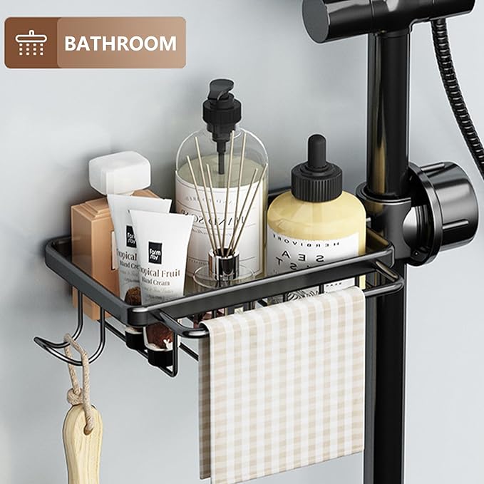 Kitchen Sink Faucet Organizer, Sponge Holder Over Faucet Kitchen Sink Caddy Organizer, Multifunction Organizer Rack for Bathroom, Scrubbers, Soap, Work With 0.7-1.1inch Round Water Pipe (Black, Left)
