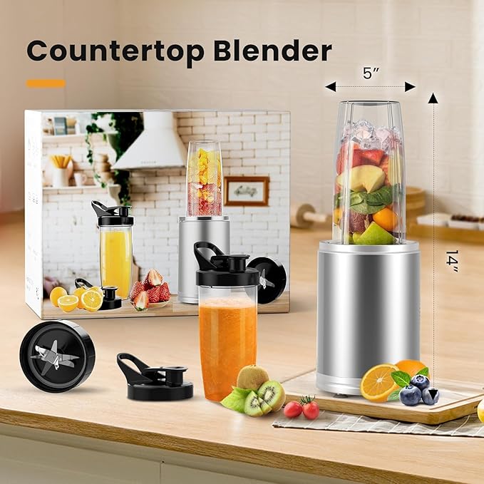 Smoothie Blender 1300W Blenders for Kitchen Portable Personal Blender for Shakes and Smoothies with 2 * 27Oz To-Go Cups & Lids Ice Crushing Smoothies Maker&Frozen Drinks Countertop Mixer Large