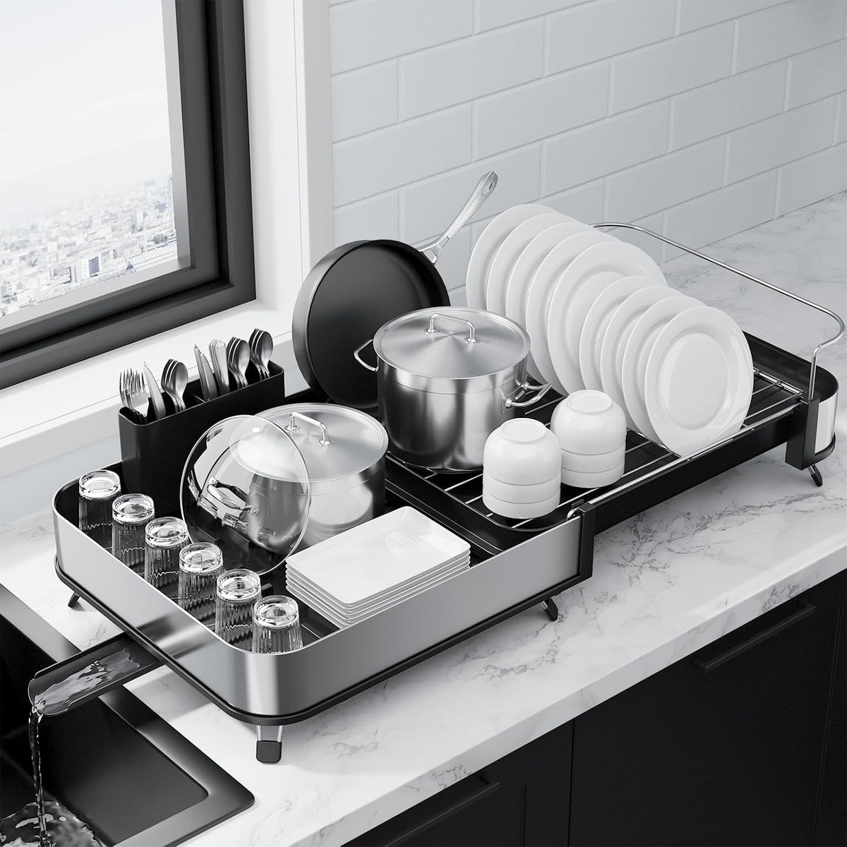 Expandable Metal Dish Drying Rack, 16.1-26.6" L x 12.6" W, Black