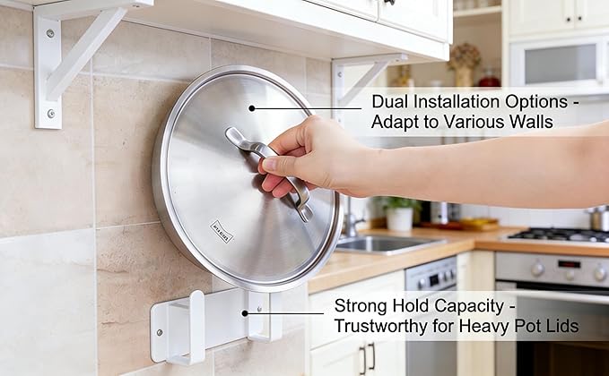 Stainless Steel Wall Mounted Cutting Board Holder Punch-Free Adhesive Multifunctional Kitchen Organizer Pot Lid Storage Rack 7" x 2.3" x 1.8" White