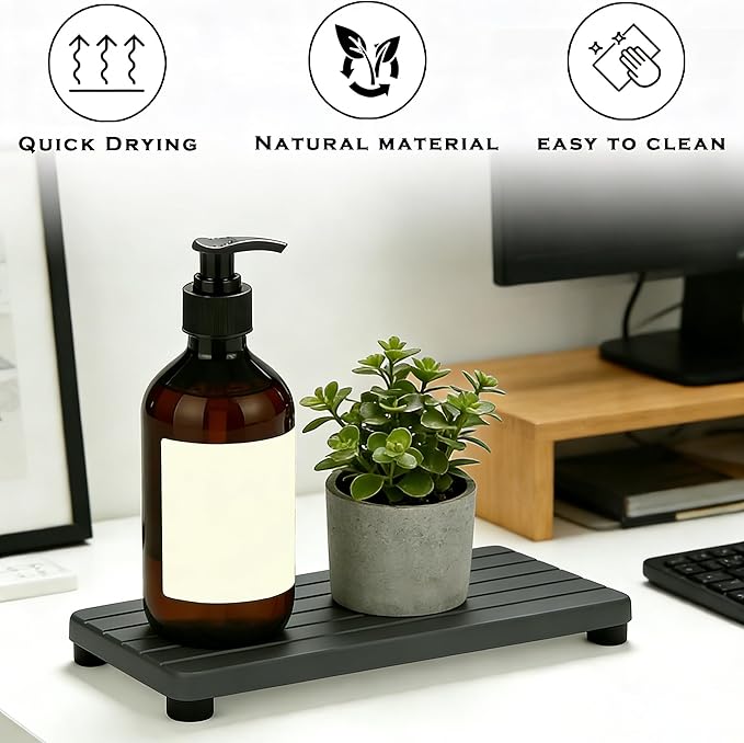 2PCS Stone Drying Tray, Water Absorbing Stone Tray for Sinks, Neat Diatomite Sink Trays, Fast Drying Kitchen Sponge Hand Soap Holder, Instant Dry Sink Coasters Used for Bathroom Counter -Dark Gray