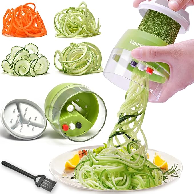 Spiralizer Handheld Vegetable Slicer, 4 in 1 Zucchini Spaghetti Maker, Spiral Slicer For Making Quick Low Carb Veggie Noodles 8.65cm