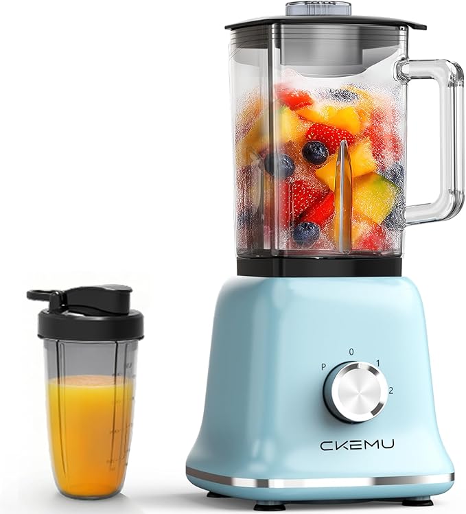 Countertop Blenders for Kitchen, Powerful Blender 25000 PRM with 58 Oz Glass Jar & To-Go Cup for Smoothies, Ice Crushing, Frozen Fruits, Milkshakes, Pulse Function, Self-Cleaning, 750 Watts