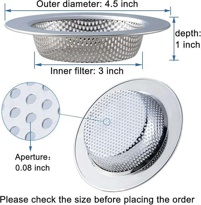 Honmein 3 Pcs Sink Strainer for Most Kitchen Sink Drain Basket, Upgraded Double-Layer Safe Design Kitchen Sink Strainer (Outer Diameter 4.5 Inch)