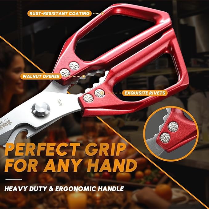 HUUSK Kitchen Scissors for Food - Stainless Steel Kitchen Shears, Sharp Red Meat Scissors Dishwasher Safe, Heavy Duty Poultry Shears, Japanese Cooking Scissor for Chicken, Christmas Gift for Men Women