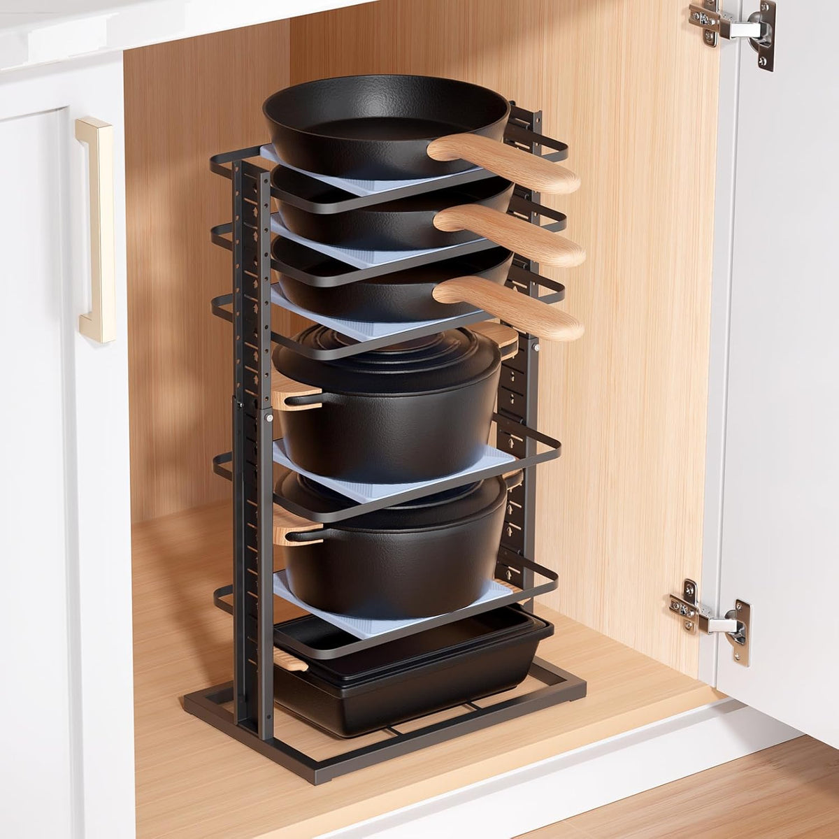 Pots and Pans Organizer for under Cabinet, 6-Tier Heavy Duty Pan Pot Organizers inside Cabinet Adjustable 14 to 24.57", Pot Rack Kitchen Cabinet Organization and Storage Holds up to 12" Cookware