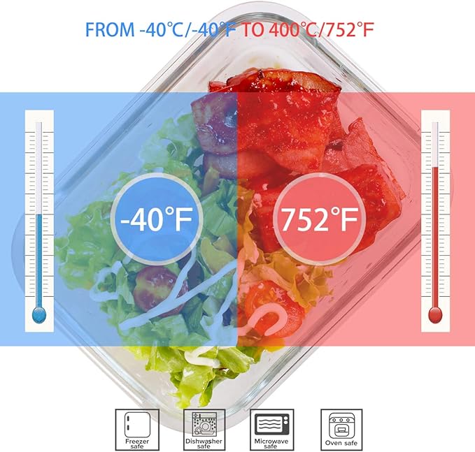 AILTEC Glass Food Storage Containers with Lids, [18 Piece] Glass Meal Prep Containers Set, Airtight Leak Proof, Oven Freezer Dishwasher Safe, BPA Free (9 Lid & 9 Container)