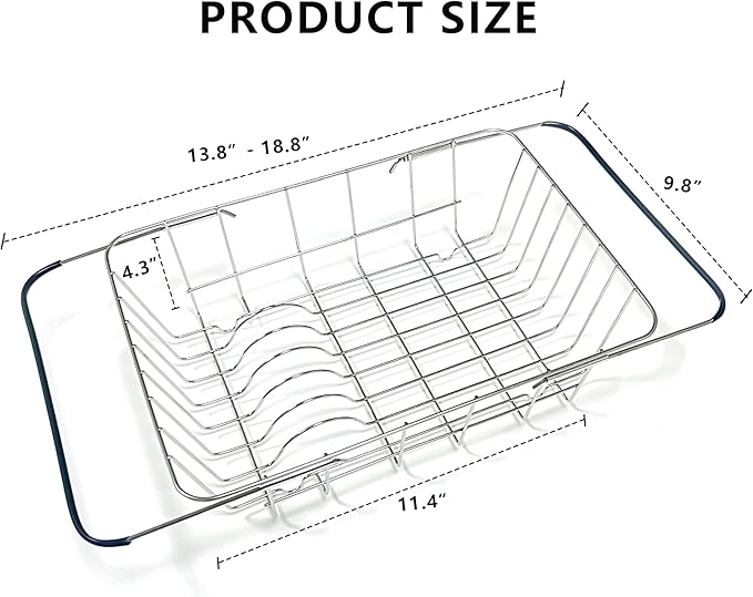 Over The Sink Dish Drainer Drying Rack - Expandable Stainless Steel in Sink Dish Drying Rack, High-Capacity, Rustproof, Easy Install, with Utensil Holder - Dish Racks for Kitchen Counter