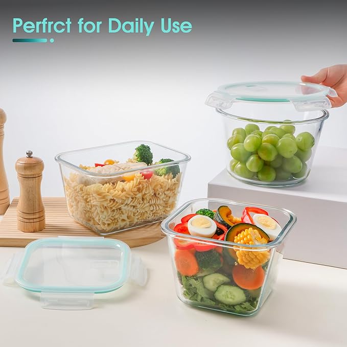 NUTRIUPS 2.0L Large Glass Food Storage Containers,6.8×5in Deep Square Meal Prep Containers, Glass Microwave Bowls with Lids (one piece)