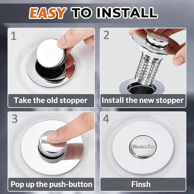 Bathroom Sink Drain Strainer, Stainless Steel Pop-up Strainer Basket Hair Catcher with Removable Basket, Brass Bullet Core, Universal Fit 1.1-2.36 Inch (1PCS)