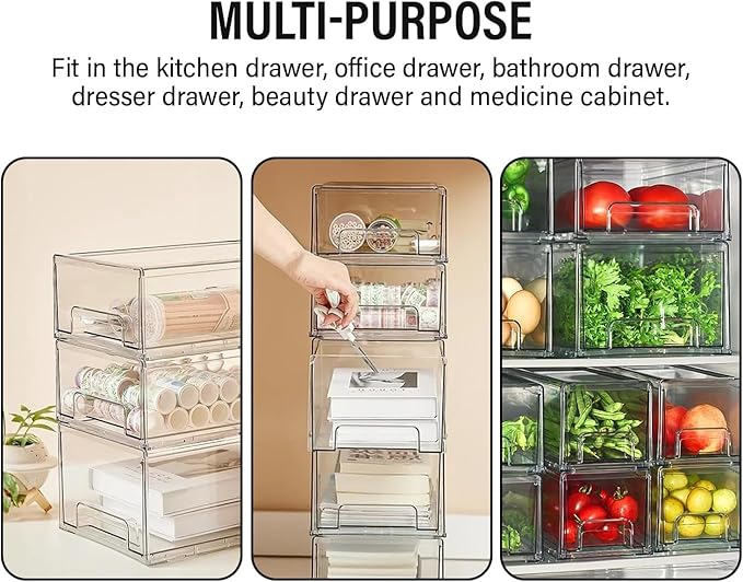 ShelfShaper Clear Plastic Storage Drawer Organizer Bins, Perfect for Kitchen Organization or Pantry Organization and Storage, Fridge Drawer Organizer Bins, Pantry Storage and Organization Bins