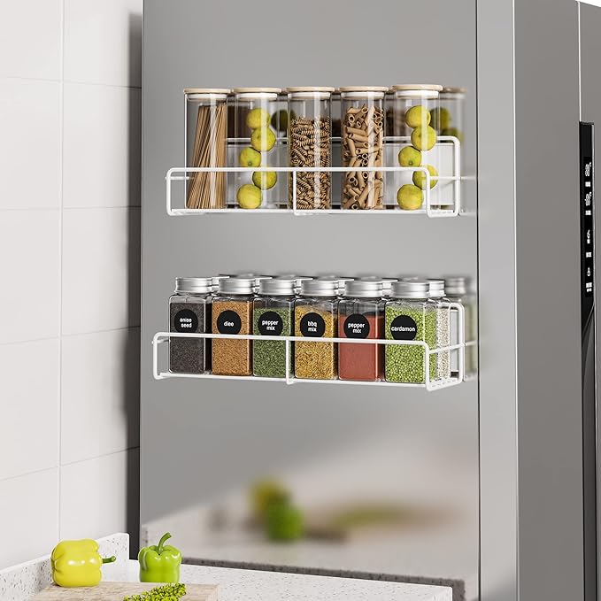 2 Pack Magnetic Spice Rack Organizer, White