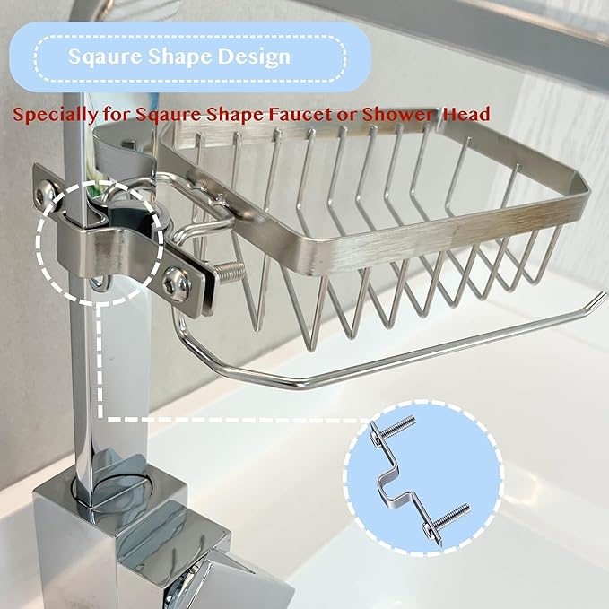 Sponge Daddy Kitchen Sponge Holder, Bathroom Sink Organizer, Shower Caddy Suction Cup, Bottle Organizer, Hanging Organizer, Kitchen Rack, Organizers and Storage for Square Faucet (SQUARE RIGHT)