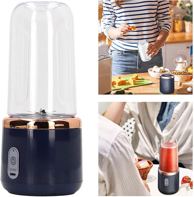 Portable Blender, 300ML, 6 Blades, 22000RPM 1200MAH, Food Grade PCTG, USB Charging, Travel Blender Fruit, Vegetables, Coffee (Blue, 6 Blades, Lid)