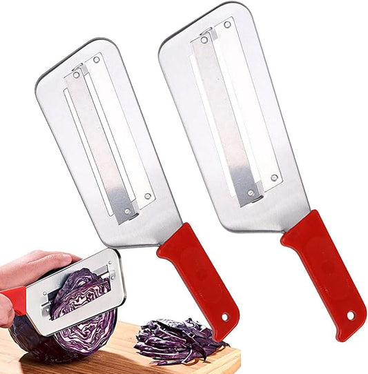 2 Pcs Cabbage Chopper Shredder - Stainless Steel Kitchen Knife for Slicing, Grating & Shredding - Perfect for Sauerkraut, Coleslaw, Vegetables - Sharp Blades, Easy to Clean & Durable (2 Pcs Red)