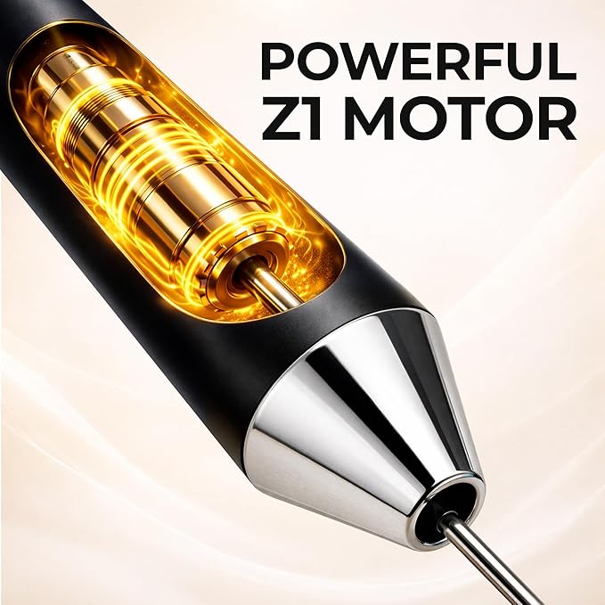 Zulay Kitchen Rechargeable Milk Frother Handheld - Frother Wand, Drink Mixer, Electric Whisk Frother, for Cappuccinos, Matcha & Protein Powder - Ultra Metal 3 Whisk, 1800mAh Black