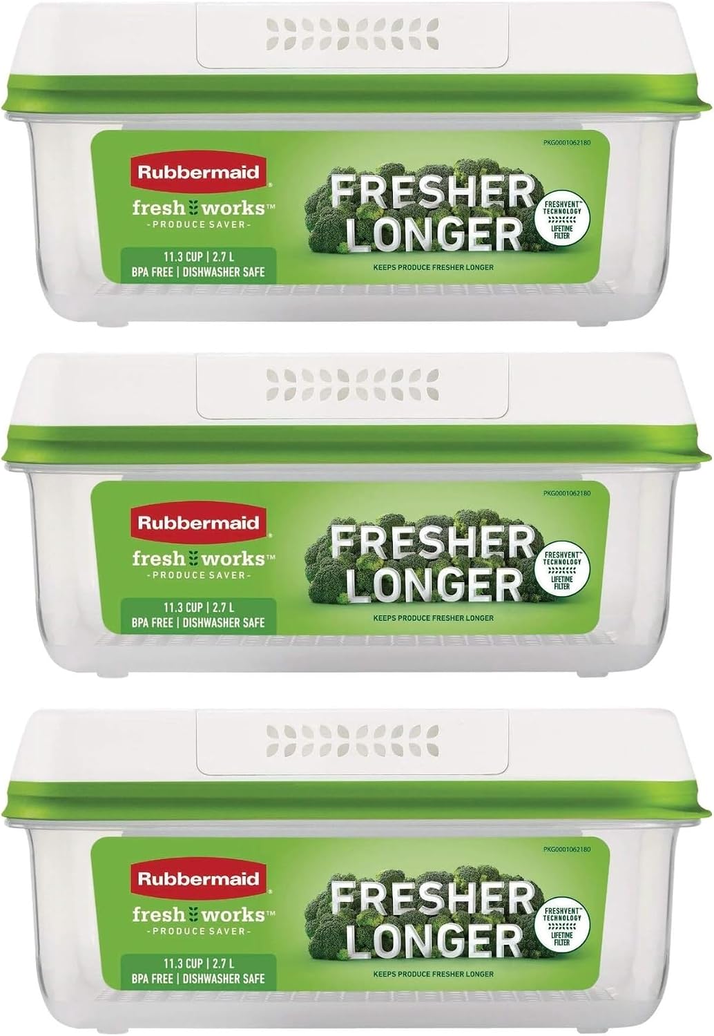 FreshWorks Produce Saver, Large Storage Containers With Lids, Pack of 3, 6-Piece Set