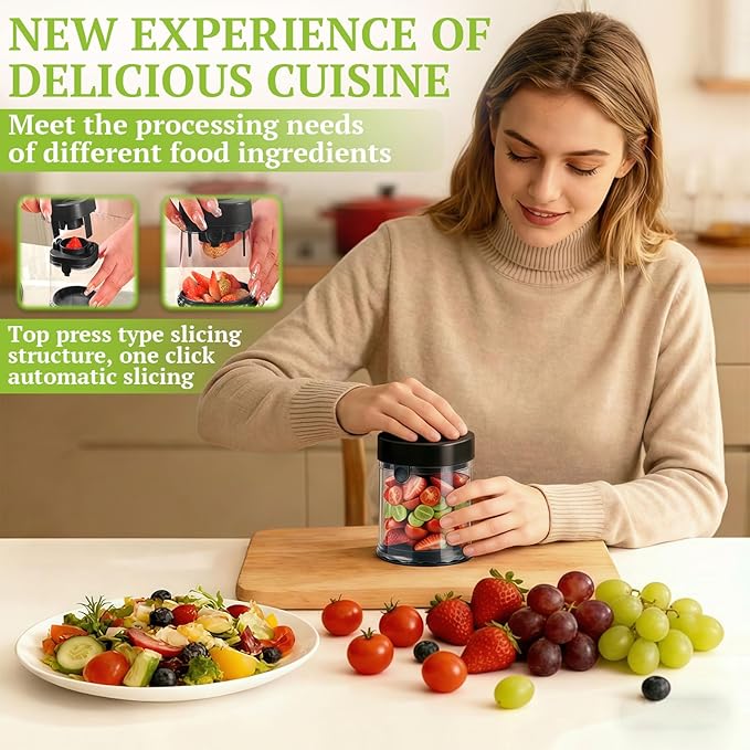 Hendiy Fruit Slicer Cup, Strawberry Slicer Grape Cutter Cup with Stainless Steel Blades, Egg Slicer Kitchen Gadgets Speed Cutters for Banana Grape Egg
