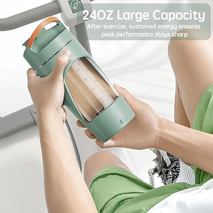 Electric Protein Shaker Bottle with Storage, 24oz USB-C Rechargeable Protein Shaker Cup, BPA-Free Tritan, Leak-Proof Portable Mixer Bottle for Gym, Travel（Green）