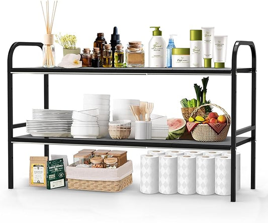 Expandable 2-Tier Under Sink Organizer, Black, 2-Tier 8 Boards