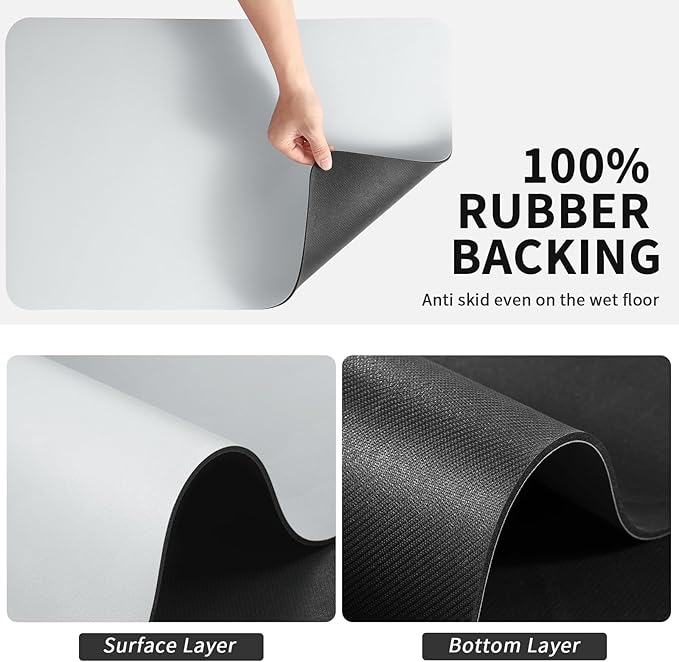 HotLive Dish Drying Mat for Kitchen Counter, Heat Resistant Drainer Mats with Non-slip Rubber Backed, Hide Stain Kitchen Super Absorbent Draining Mat, Easy to Clean Dish Rack Pad, Light Grey 16"x20"