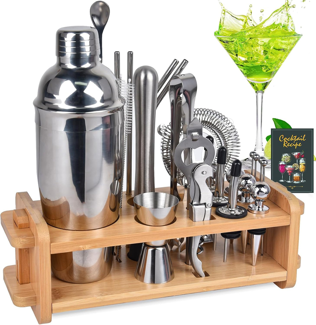 30pcs Mixology Bartender Kit with Stand, 25oz Bar Set Cocktail Shaker Set, Professional Bartending Kit Home Bar Tools Set Bar Accessories