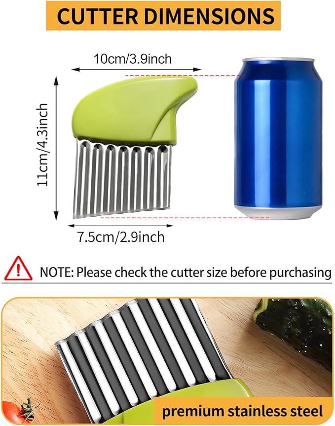 Crinkle Cutter Stainless Steel Potato Slicer Heavy Duty Wavy Crinkle Cutting Chopping Tools with Wooden Handle for Carrot Veggies (2, Green)