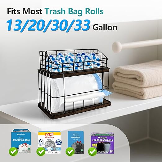 2-in-1 Trash Bag Holder & Dishwasher Pods Organizer, Extra Large Trash Bags Dispenser, Kitchen Organizer and Under Sink Storage Box