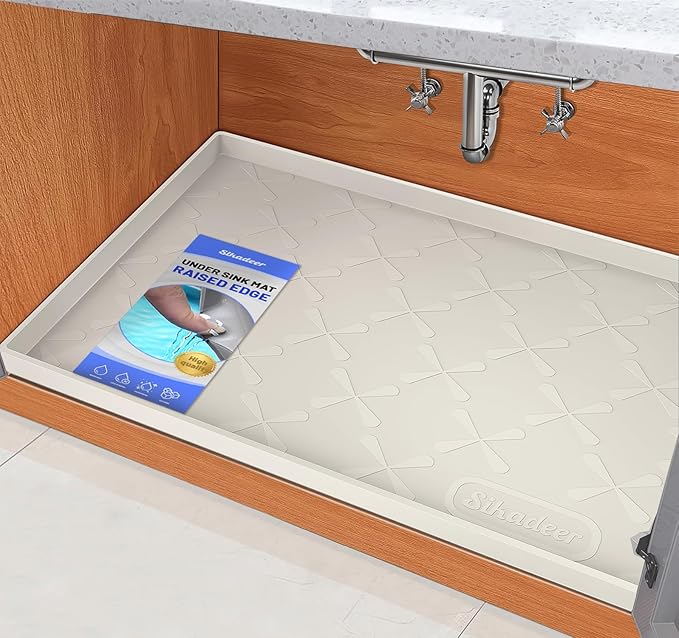 SIKADEER 25" x 22" Under Sink Mat Waterproof, Silicone Mat Kitchen Drawer Shelf and Cabinet Liner, Sink Protector for Kitchen Organizers and Storage, Boot Tray Pet Food Mats