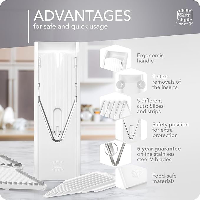 BORNER V Mandoline Slicer Kitchen V1 ClassicLine Starter Set | Vegetable Grater Börner - Quality Made in Germany, Color:White