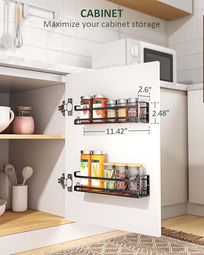 Doakhirmit Wall Mounted Spice Rack with 16 Hooks, Rustic Wood Spice Organizer Shelf for Stove Cabinet Pantry Door,Screw or Adhesive Hanging Spice Shelf,Wall Spice Rack in Kitchen and RV,6 Pack