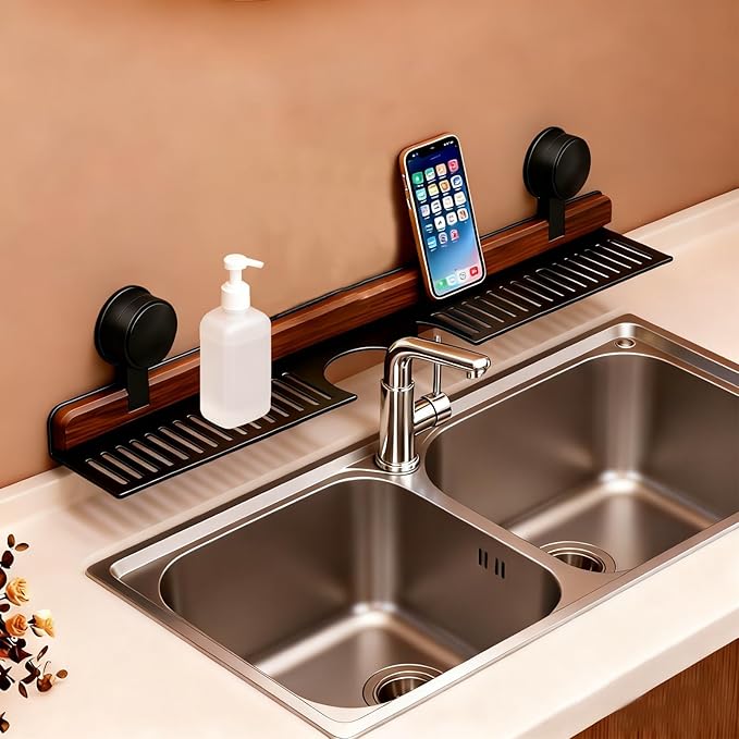 Bathroom Sink Shelf Over Faucet, No Drill Floating Shelf for Bathroom Sink, Under Sink Caddy Organizers for Toothbrush Soap(Black, 31 inch)