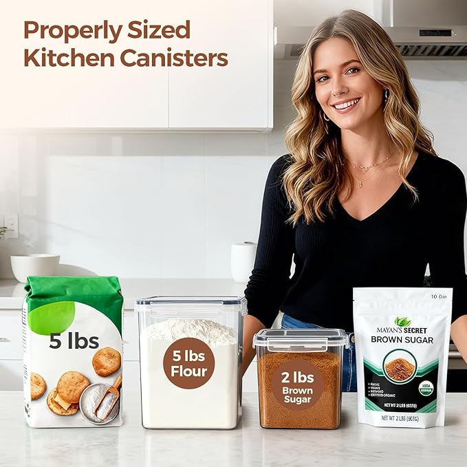 3 PCS Airtight Flour and Sugar Container for Pantry - 5lb Flour Capacity - 7.1 Inch Extra Wide Mouth Square Pantry Storage - Set of 3 (5.2L/5.5Qt) (2.5L/2.6Qt*2) - Stackable Baking Supplies Organizer