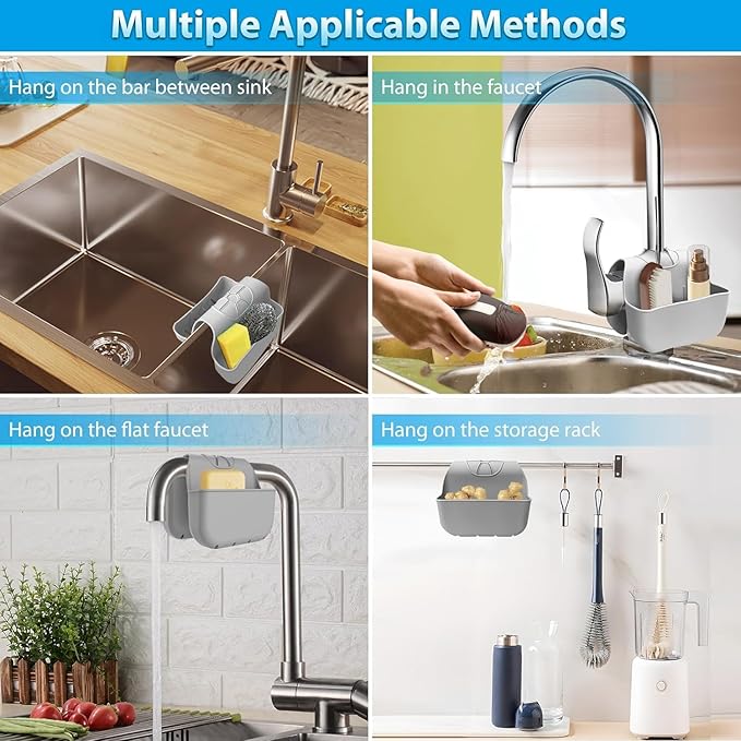 1Pc Sponge Holder for Kitchen Sink, Silicone Saddle Caddy Organizer Rack, Sponges Holder Over Faucet, Hanging Kitchen Sink Organizer Accessories Rack Basket-（Grey）