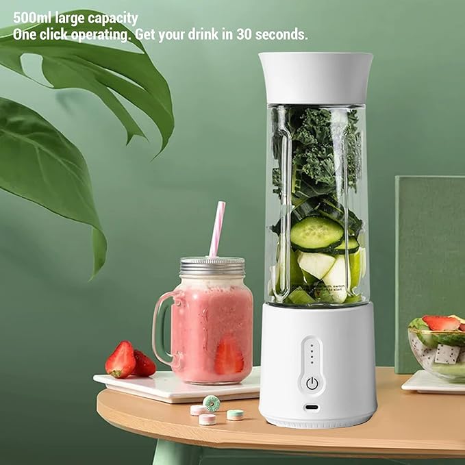 Portable Blender, Personal Size Blender for Shakes & Smoothies, USB Rechargeable, 6 Blades, 500ml Capacity, On-The-Go Convenience