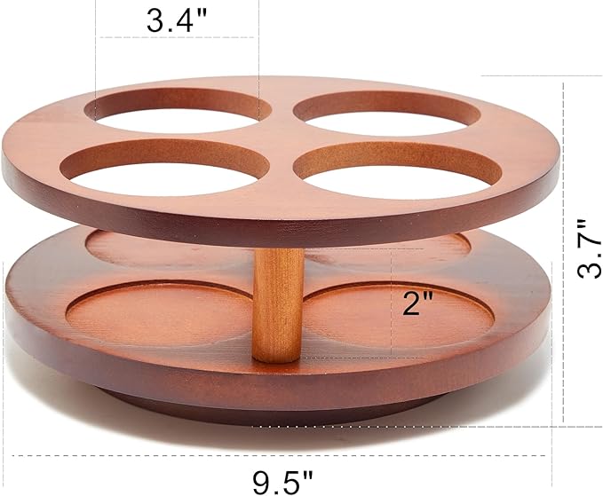 Wood Rotating Coffee Syrup Organizer, 4 Bottles Coffee Syrup Rack, Coffee Station Organizer with Large Base and Anti-Slip Pad