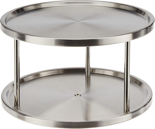 Estilo Stainless Steel 2-Tier Spice Rack Lazy Susan Organizer | 360-Degree Racks for Inside Cabinets | Rotating/Spinning Storage | Food, Kitchen, Pantry, Medicine