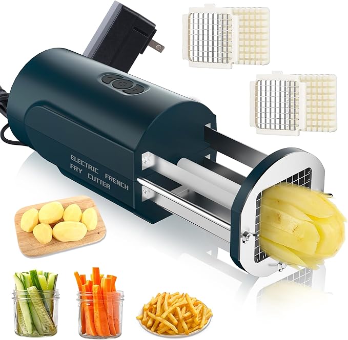 SIXRARI Electric French Fry Cutter, Automatic Potato Cutter Stainless Steel with 1/2 & 3/8 Inch Blade, Commercial and Household Potato Slicer, Vegetable Cutter, Use for Carrot Apple