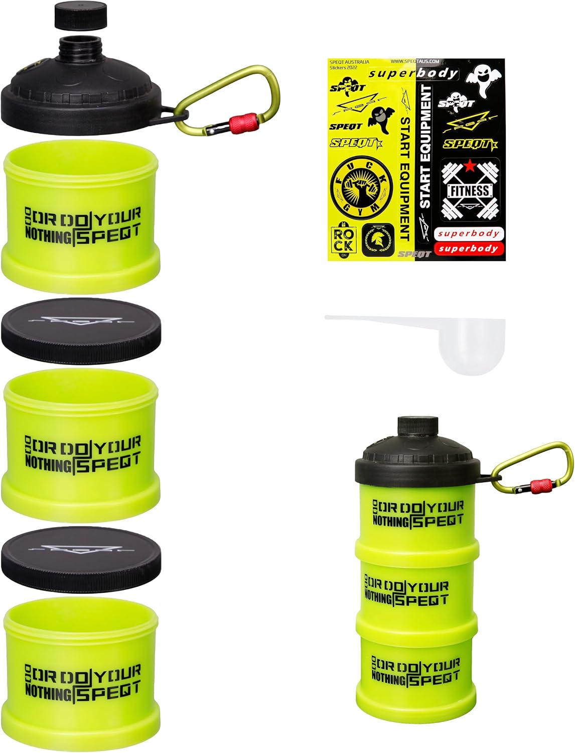 Protein Powder Stackable Container To Go,with Top Cap Funnel for Water Bottle,Twist Lock Portable Supplement Organize Storage Dispenser for Pre/Post Workout,Fitness,Travel,Gym