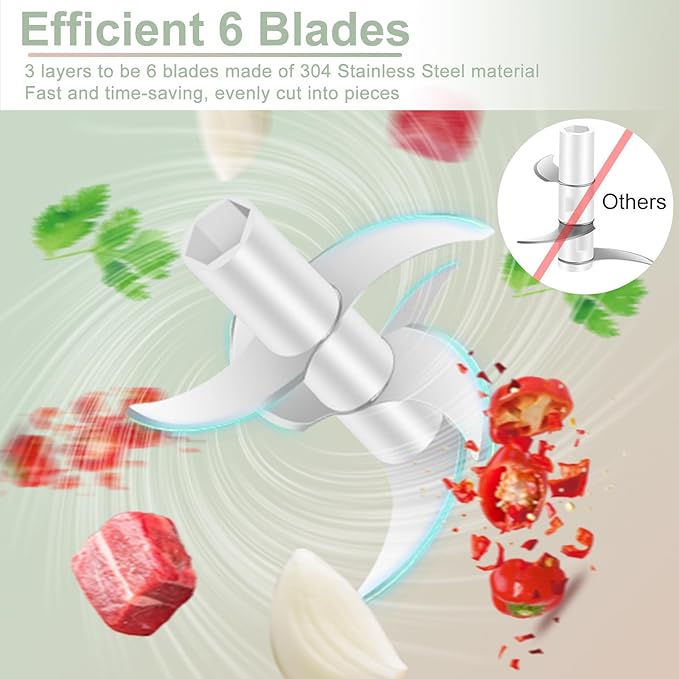 400ML Electric Garlic Chopper, 6 Blades Garlic Grinder Mini Vegetable Chopper, USB Portable Veggie Chopper, Onion Mincer, Food Processor for Ginger, Chili, Fruit, Meat