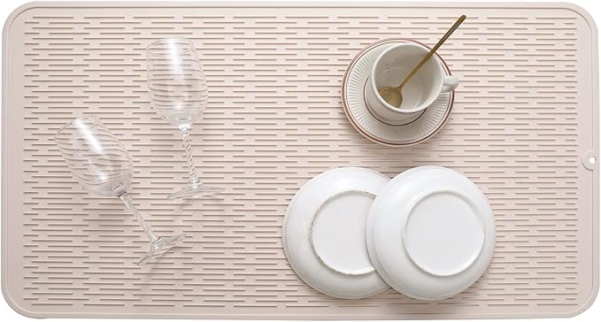 MicoYang Silicone Dish Drying Mat for Multiple Usage,Easy clean,Eco-friendly,Heat-resistant Silicone Mat for Kitchen Counter or Sink,Refrigerator or Drawer Liner Tapioca 4XL 32 inches x 18 inches