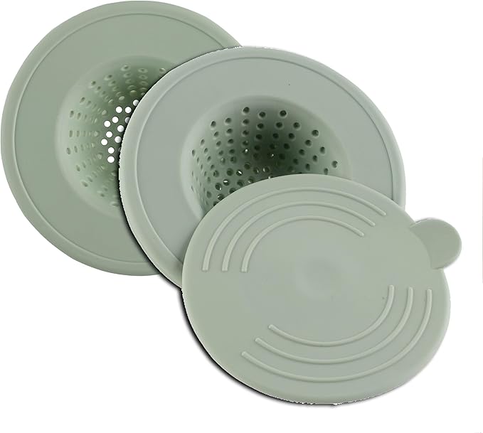 COOK WITH COLOR Kitchen Sink Strainer, Silicone, Flexible Sink Strainer, Sink Drain Strainer, 3 Pc Sage