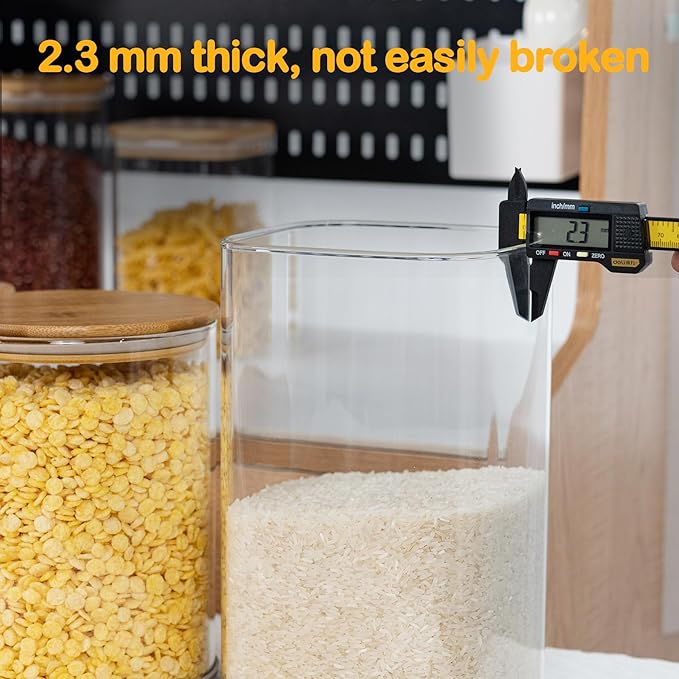 D2scrma 115oz Airtight Glass Square Storage Canister with Bamboo Lid Set of 2(3400ml*2) Large Storage Container Gallon Glass Jars, for Sugar, Flour, and Coffee bean (with Black Lable)