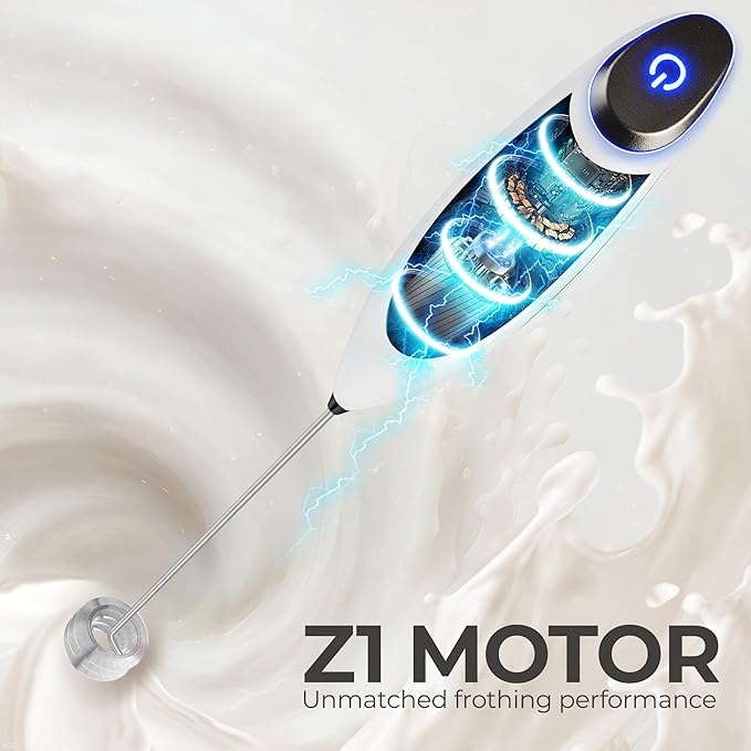 Zulay Kitchen Powerful Milk Frother Wand With Duracell Batteries - Ultra Fast Handheld Drink Mixer - Electric Whisk Foam Maker for Coffee, Lattes, Cappuccino & Matcha - Triple Whisk - White & Black