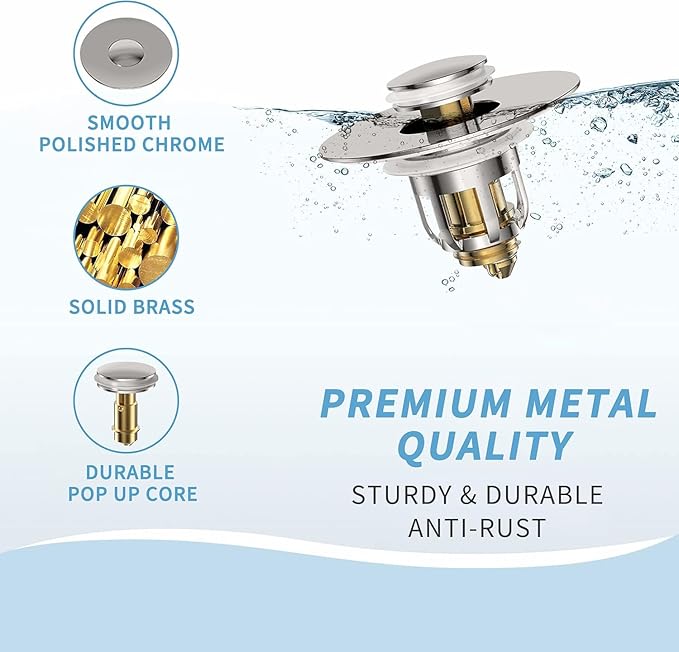 Universal 2 in 1 Bathroom Sink Stopper, Pop Up Bathroom Sink Drain Strainer with Anti-Clogging Filter Basket, Bathroom Drain Stopper Sink Plug for 1.06"-1.65" Basin Drain Holes, Brushed Nickel