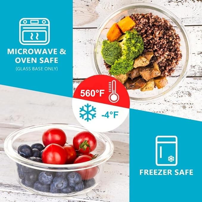 Igluu Meal Prep Round Glass Containers with Lids (10 Pack) – Airtight & BPA-Free – Oven, Microwave, Freezer & Dishwasher Safe – 13.5oz/32oz – Durable Borosilicate Glass